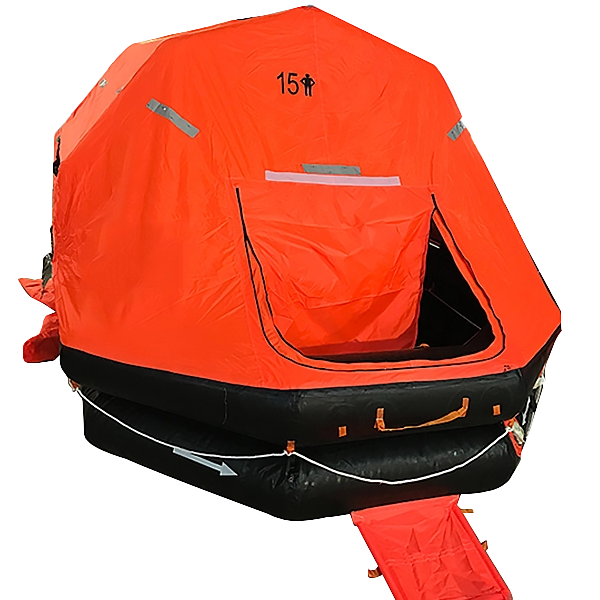 How does the automatic righting function of a self-righting life raft work?